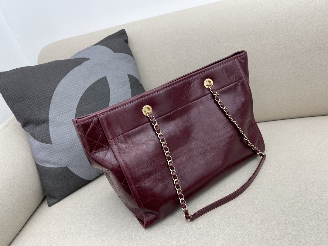 Calfskin Small Shopping Shoulder Bag Tote Bag AS3257 Burgundy 